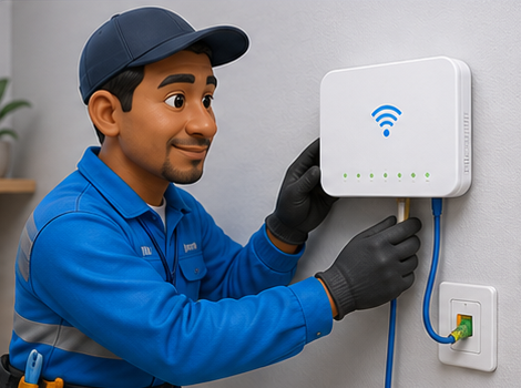 Técnico especializado realizando la instalación del servicio de internet